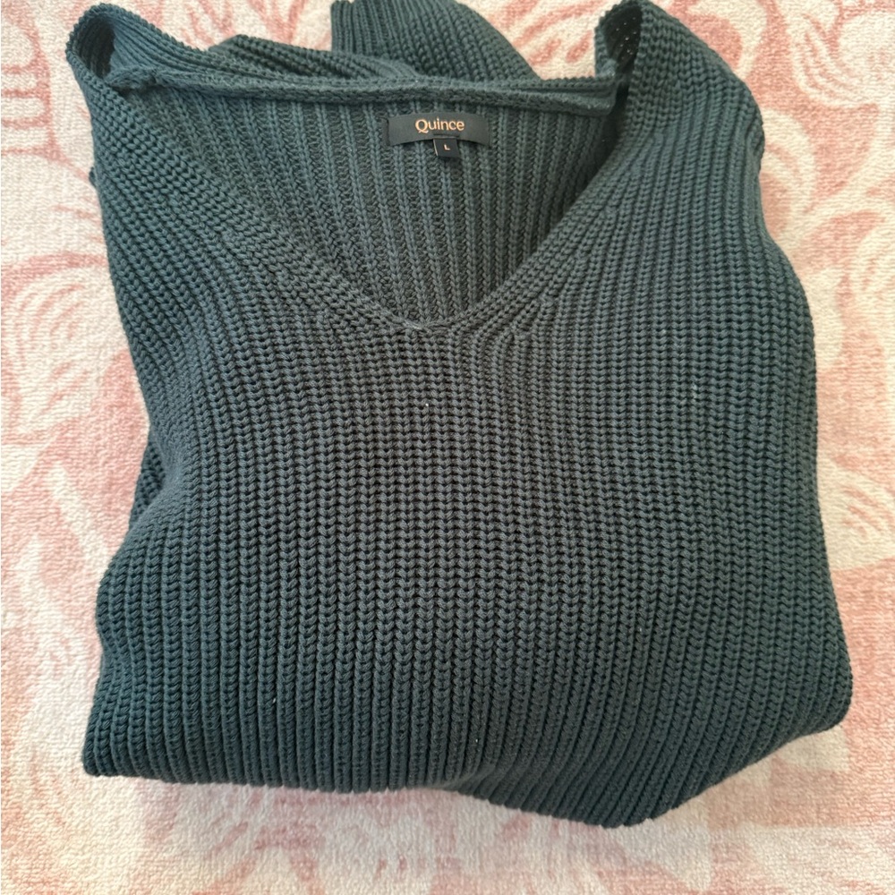 Quince 100% cotton V-neck sweater in Dark Spruce
